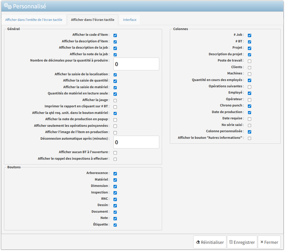 Afficher dans l'écran tactile